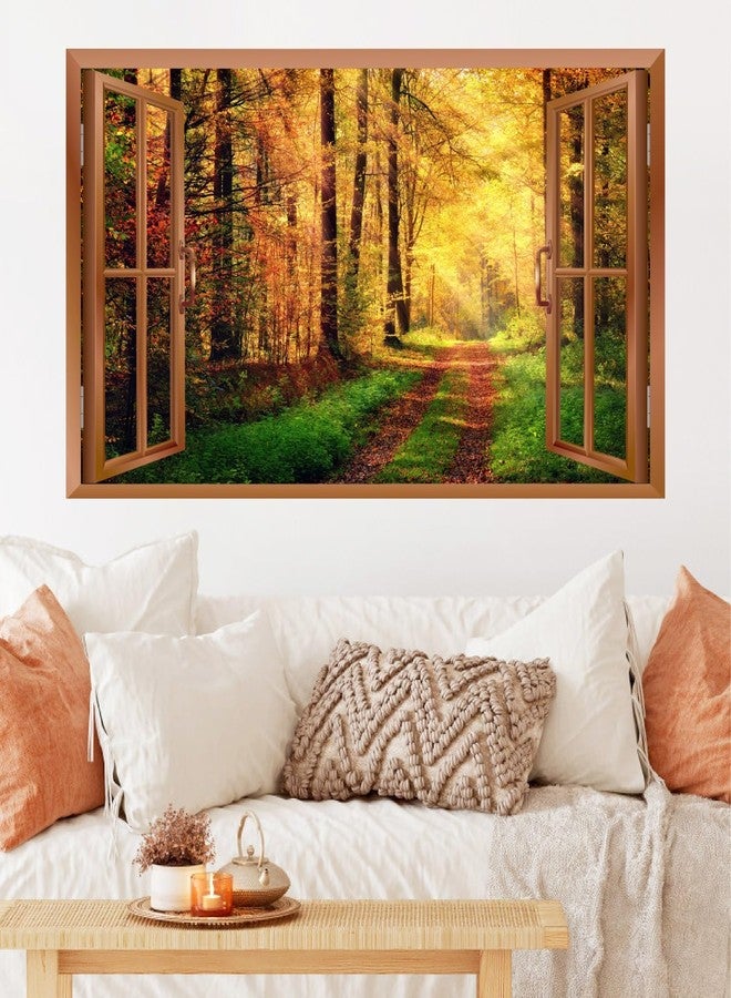 kokolap Forest Wall Stickers 3D Fake Windows Fall Wall Decals Removable Nature Landscape Thanksgiving Decal Peel and Stick Autumn Trees Art Mural Stickers for Bedroom Living Room Office Decoration - Image 3