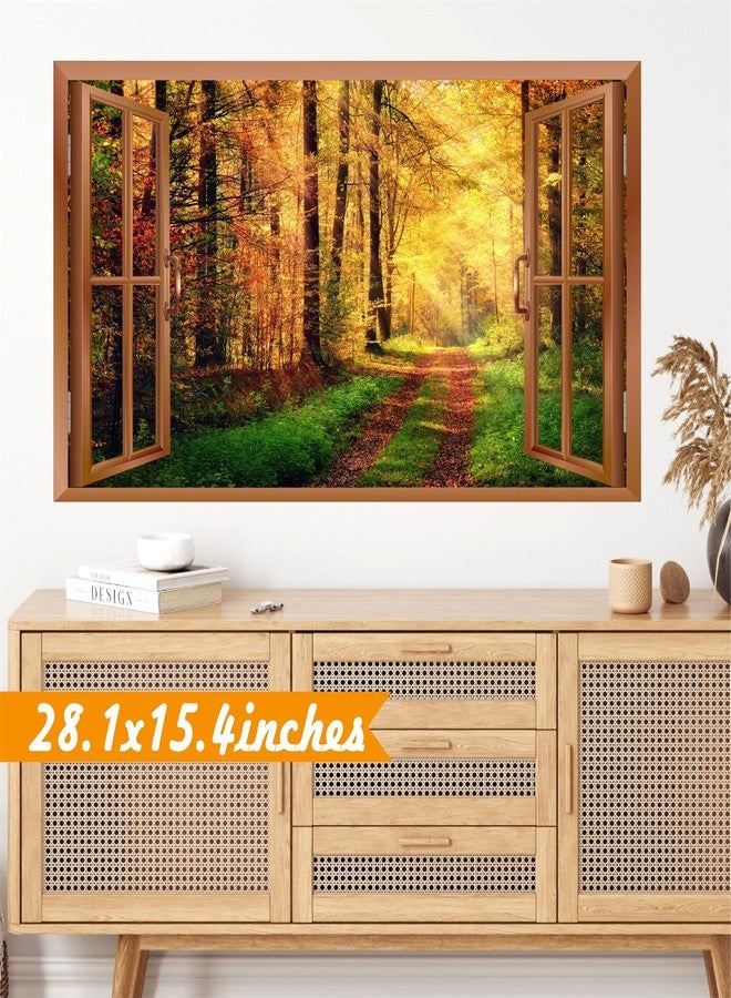 kokolap Forest Wall Stickers 3D Fake Windows Fall Wall Decals Removable Nature Landscape Thanksgiving Decal Peel and Stick Autumn Trees Art Mural Stickers for Bedroom Living Room Office Decoration - Image 4
