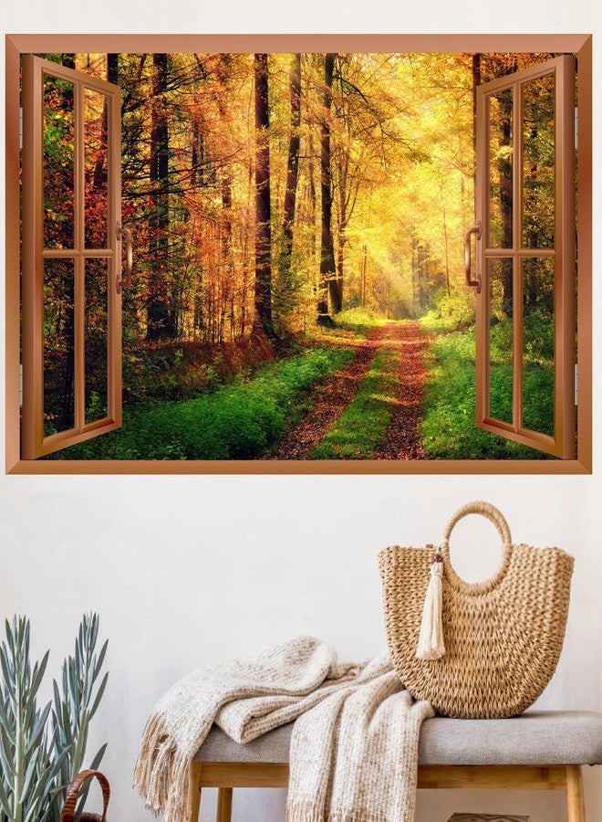 kokolap Forest Wall Stickers 3D Fake Windows Fall Wall Decals Removable Nature Landscape Thanksgiving Decal Peel and Stick Autumn Trees Art Mural Stickers for Bedroom Living Room Office Decoration - Image 1