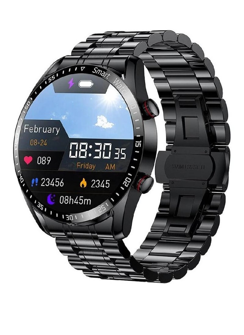 miYou New Bluetooth Call Stainless Steel Men Sports Fitness Tracker IP67 Waterproof Smartwatch For IOS Android - Black  - Image 1