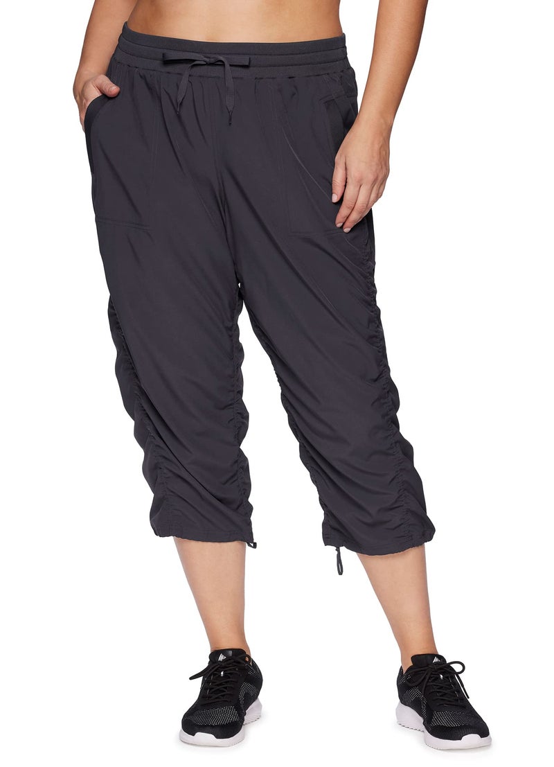 RBX Women's Plus Size Lightweight Woven Drawstring Capri Pant Dark Grey 1X - Image 1
