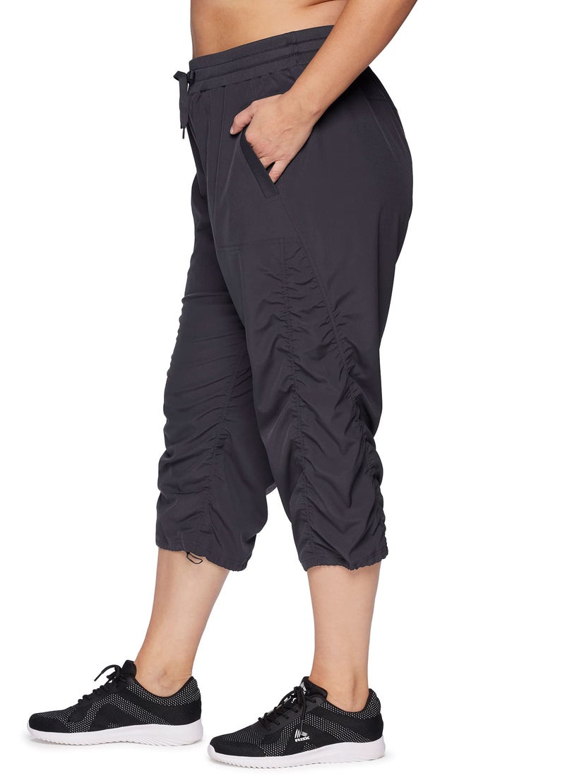 RBX Women's Plus Size Lightweight Woven Drawstring Capri Pant Dark Grey 1X - Image 4