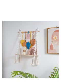 Y&D Macrame Wall Hanging Shelf, Boho Hanging Wall Decor Boho Shelf Woven Leaf Tapestry Shelf Boho Bookshelf Wood Floating Shelf for Bedroom Living Room Nursery Bathroom  - Image 1