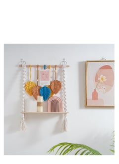 Y&D Macrame Wall Hanging Shelf, Boho Hanging Wall Decor Boho Shelf Woven Leaf Tapestry Shelf Boho Bookshelf Wood Floating Shelf for Bedroom Living Room Nursery Bathroom  - Image 2