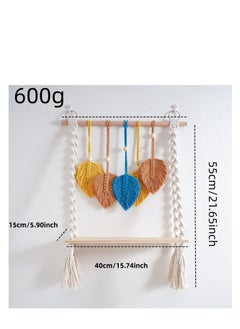 Y&D Macrame Wall Hanging Shelf, Boho Hanging Wall Decor Boho Shelf Woven Leaf Tapestry Shelf Boho Bookshelf Wood Floating Shelf for Bedroom Living Room Nursery Bathroom  - Image 4