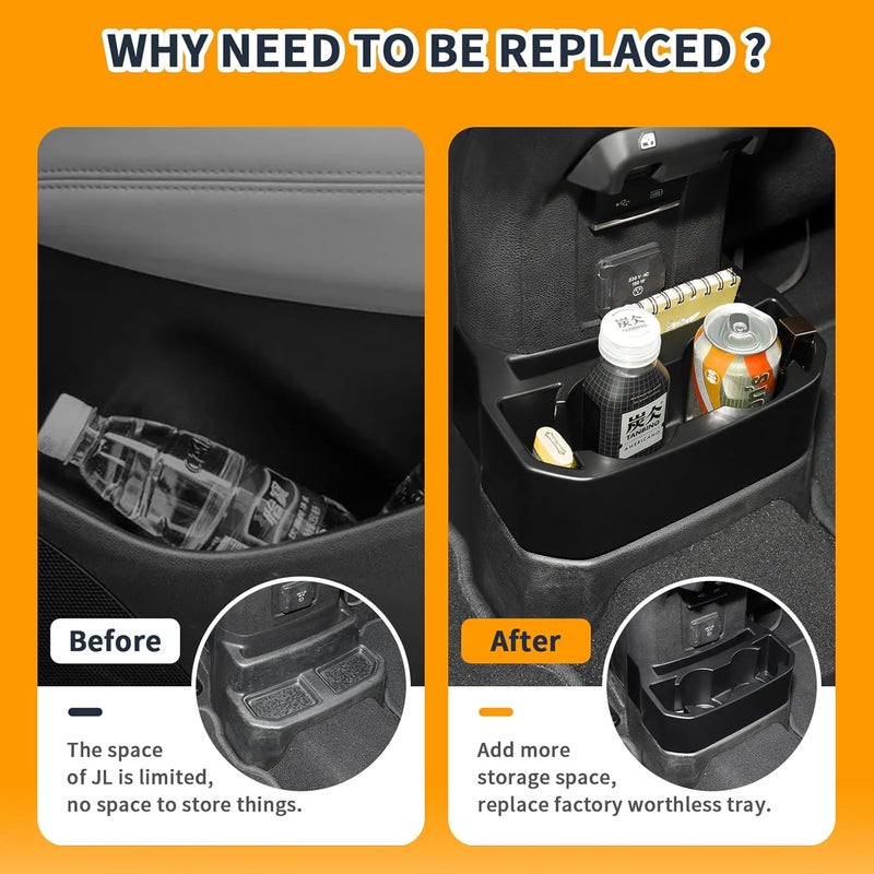 Hoolcar Rear Cup Holder for Jeep Wrangler JL & Gladiator JT (2018-2023) - Black - Image 2
