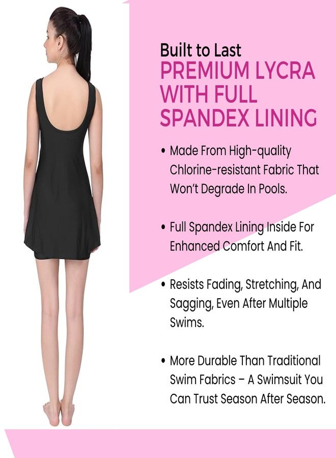 FILMAX® Originals Swimming Costume for Women's One-Piece Beach Wear Sleeveless with Skirted Boy Legs Jammer Swim Dress (Purple-Black_4XL) - Image 4