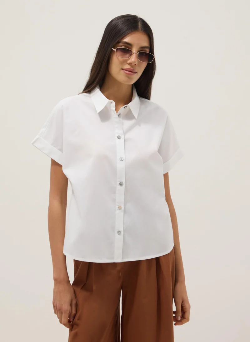 Ovs  OVS White Pure Cotton Short-Sleeve Regular-Fit Shirt for Women | Best Price UAE