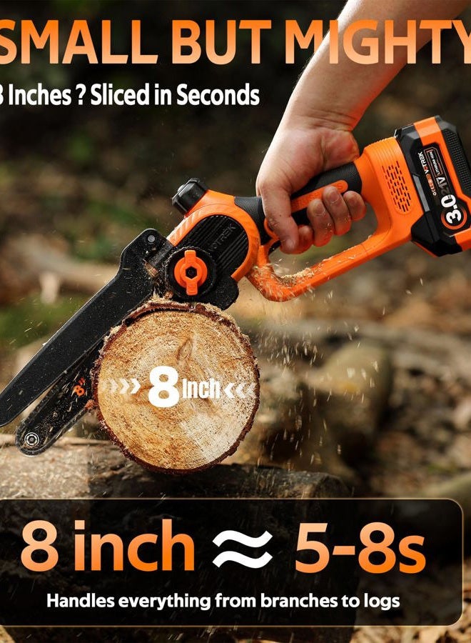 VOTREK 8 inch Mini Chainsaw Cordless with 2x3.0AH Batteries - Powerful Brushless Electric Handheld Small Chain Saw for Wood Cutting, Tree Trimming & Branch Cutting, Auto Oiler & Tool-Free Tensioner - Image 2