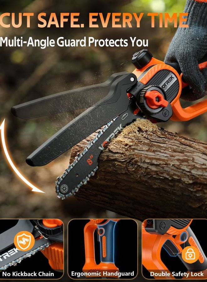 VOTREK 8 inch Mini Chainsaw Cordless with 2x3.0AH Batteries - Powerful Brushless Electric Handheld Small Chain Saw for Wood Cutting, Tree Trimming & Branch Cutting, Auto Oiler & Tool-Free Tensioner - Image 5