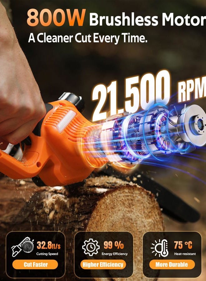 VOTREK 8 inch Mini Chainsaw Cordless with 2x3.0AH Batteries - Powerful Brushless Electric Handheld Small Chain Saw for Wood Cutting, Tree Trimming & Branch Cutting, Auto Oiler & Tool-Free Tensioner - Image 4