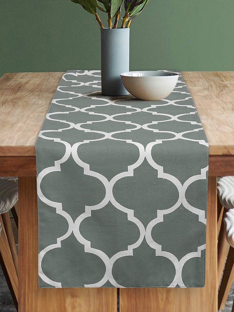 Dekor World Ogee Printed Grey Table Runner with 6 Pcs Place Mat (33x180cm/33x47cm) (Pack of 7 Pcs)-6 Seater Dinning & Center Table - Image 2
