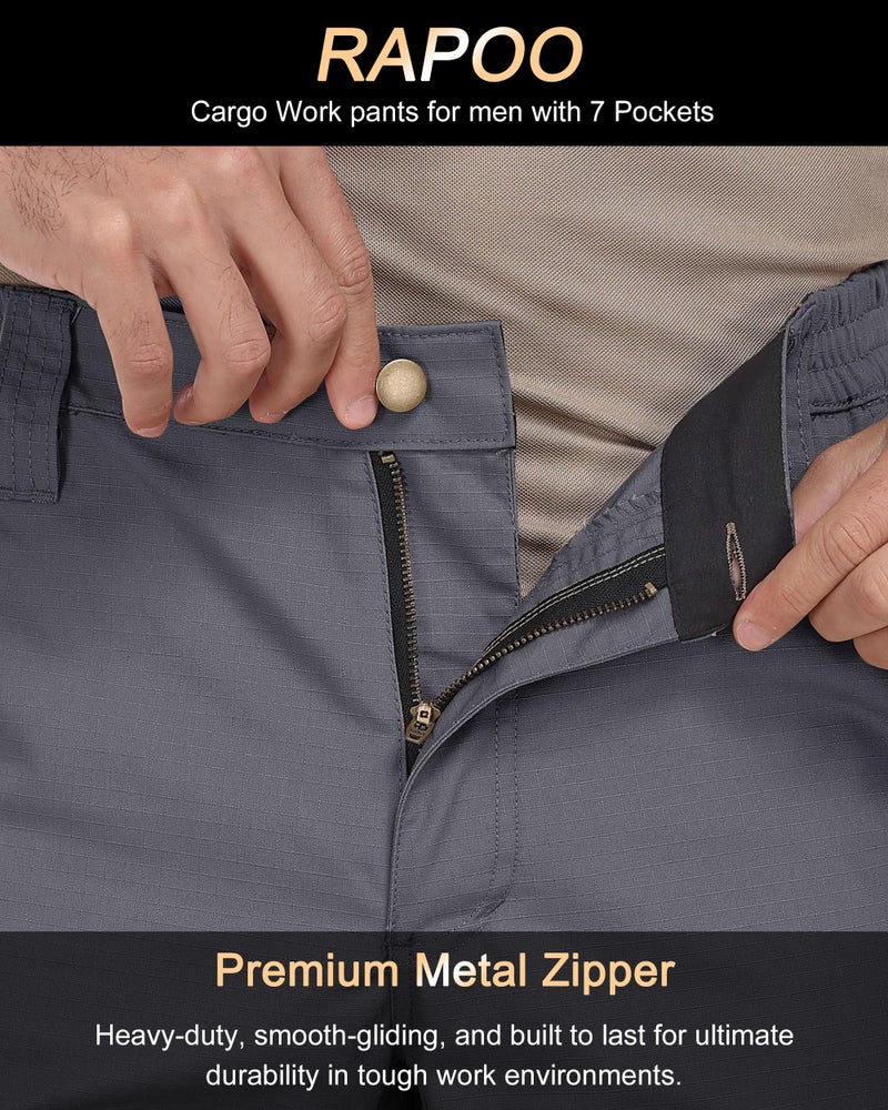 Rapoo Tactical Pants for Men Cargo Hiking Working Pants for Men with Pockets Mens Pants Grey 34Wx30L - Image 3