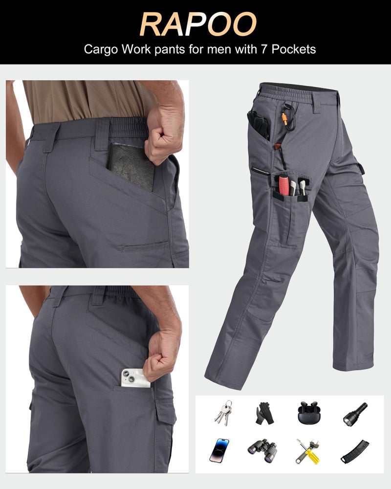 Rapoo Tactical Pants for Men Cargo Hiking Working Pants for Men with Pockets Mens Pants Grey 34Wx30L - Image 5