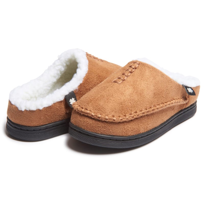 Lucky Brand Boys' Microsuede Clog Slippers with Non-Slip Rubber Sole, Warm Fuzzy Indoor Outdoor House Shoes, Navy, 11 - Image 4
