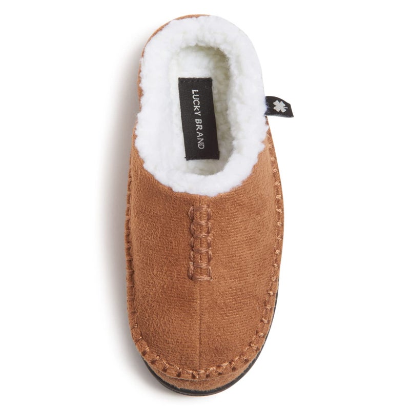 Lucky Brand Boys' Microsuede Clog Slippers with Non-Slip Rubber Sole, Warm Fuzzy Indoor Outdoor House Shoes, Navy, 11 - Image 1