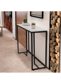 AGD Narrow Console Table with Wood Top, Modern Entryway Table for Living Room, Rectangular Console Table for Entryway Corridor, Metal Frame Side Sofa Table for Home Office 100x30x78.5cm, White  - Image 4