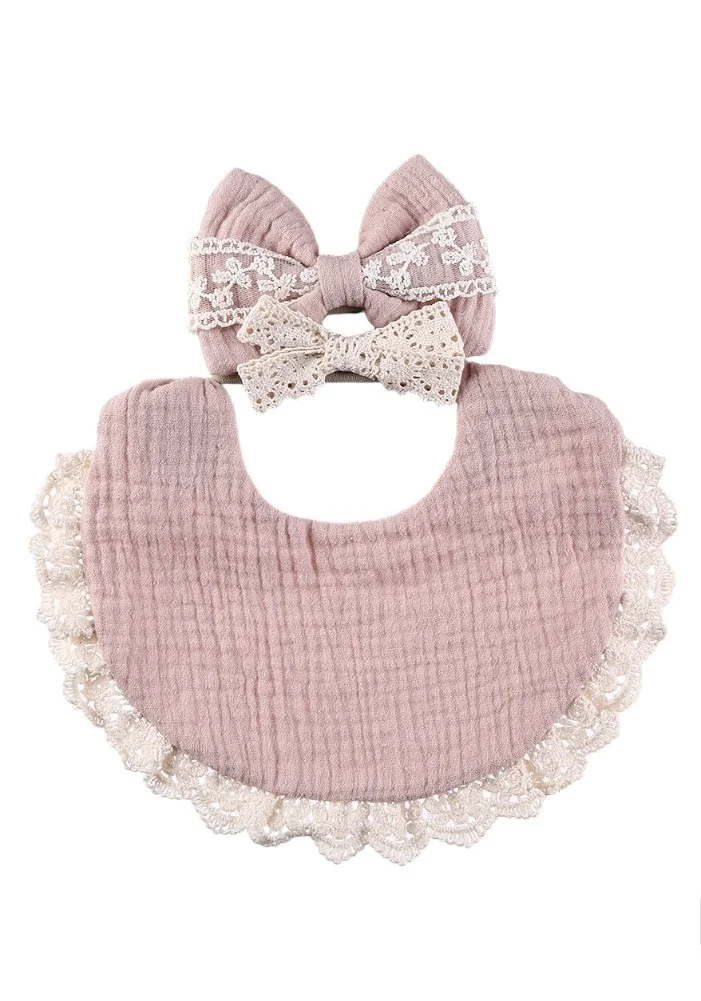 Bambimici -Camila Ribbons Headband & Baby Bib Set Light Brown