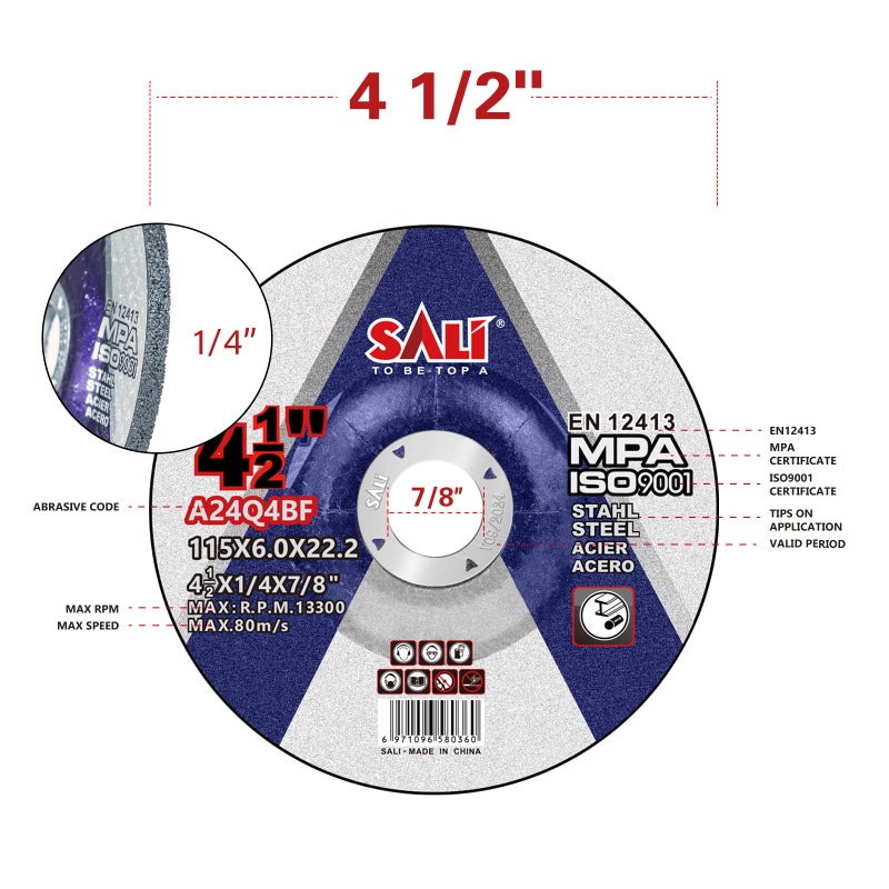 SALI 25 Pack 4-1/2 Inch Grinding Wheels for General Purpose Metal & Stainless Steel, Aluminum Oxide Grinding Disc for Angle Grinder, Depressed Center 4.5" * 1/4" * 7/8"(115 * 6.0 * 22.2 mm) - Image 2
