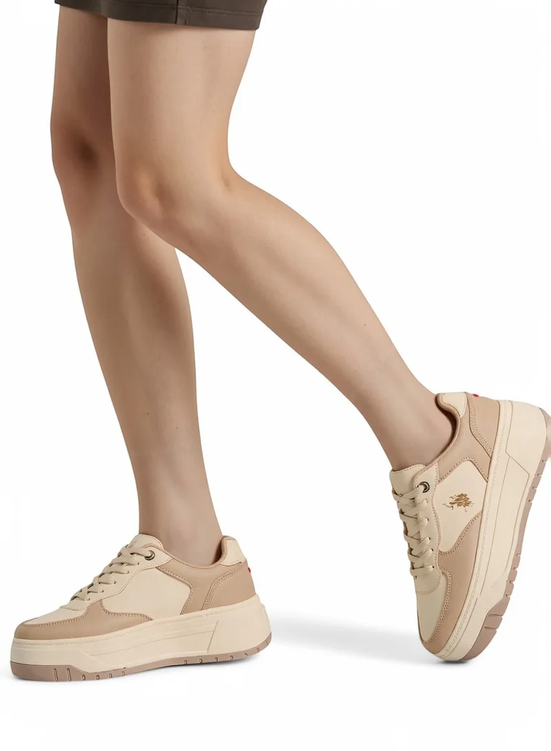 U.S. Polo Assn. Women's Beige Low-Top Sneakers - Chunky Outsole With Foam Padding , Versatile Casual Shoes for Everyday Comfort