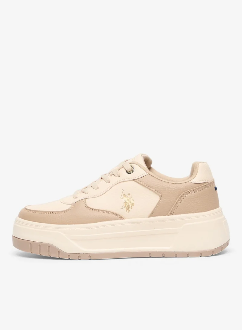 U.S. Polo Assn. Women's Beige Low-Top Sneakers - Chunky Outsole With Foam Padding , Versatile Casual Shoes for Everyday Comfort
