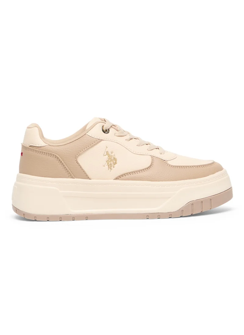 U.S. Polo Assn. Women's Beige Low-Top Sneakers - Chunky Outsole With Foam Padding , Versatile Casual Shoes for Everyday Comfort