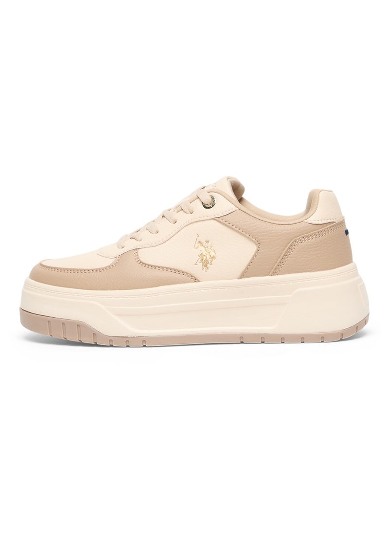 U.S. Polo Assn. Women's Beige Low-Top Sneakers - Chunky Outsole With Foam Padding , Versatile Casual Shoes for Everyday Comfort  - Image 2