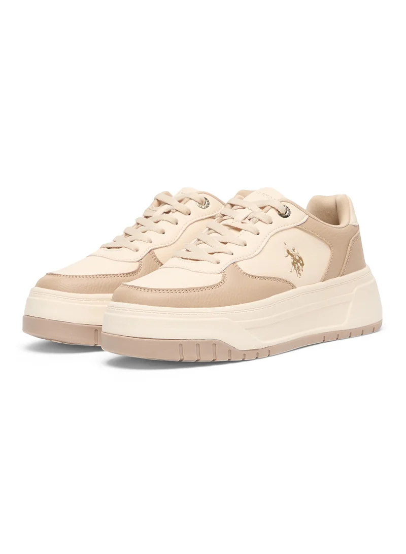 U.S. Polo Assn. Women's Beige Low-Top Sneakers - Chunky Outsole With Foam Padding , Versatile Casual Shoes for Everyday Comfort