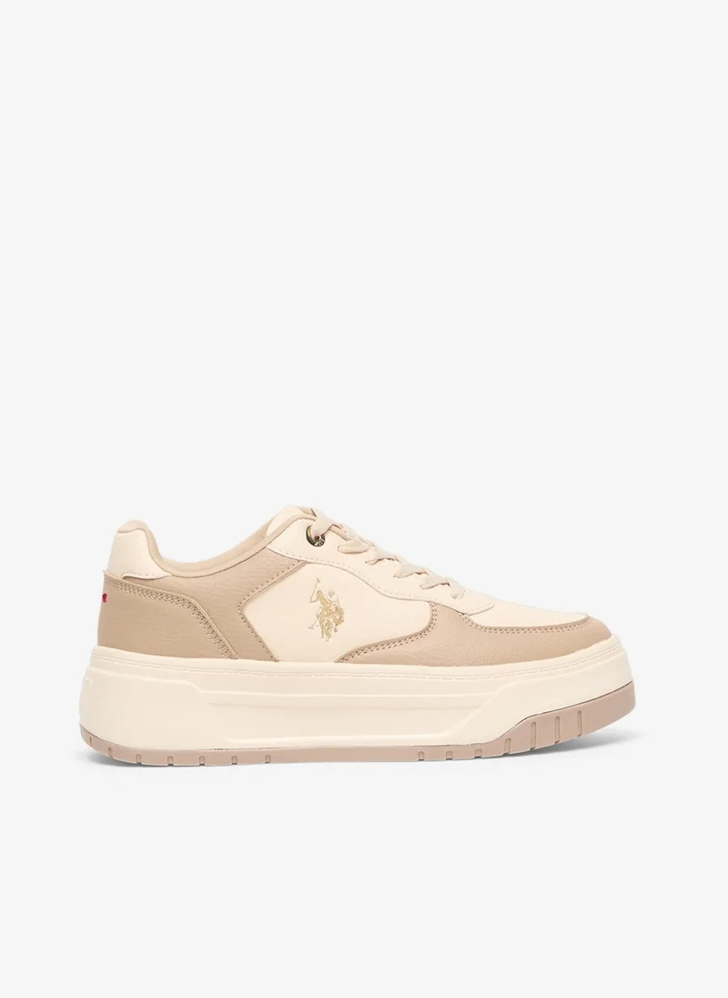 Women's Beige Low-Top Sneakers - Chunky Outsole With Foam Padding , Versatile Casual Shoes for Everyday Comfort