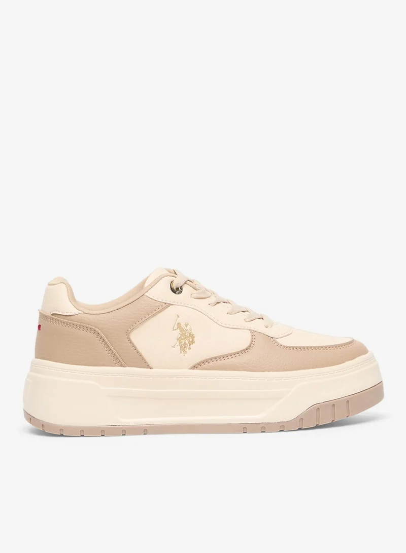 U.S. Polo Assn. Women's Beige Low-Top Sneakers - Chunky Outsole With Foam Padding , Versatile Casual Shoes for Everyday Comfort