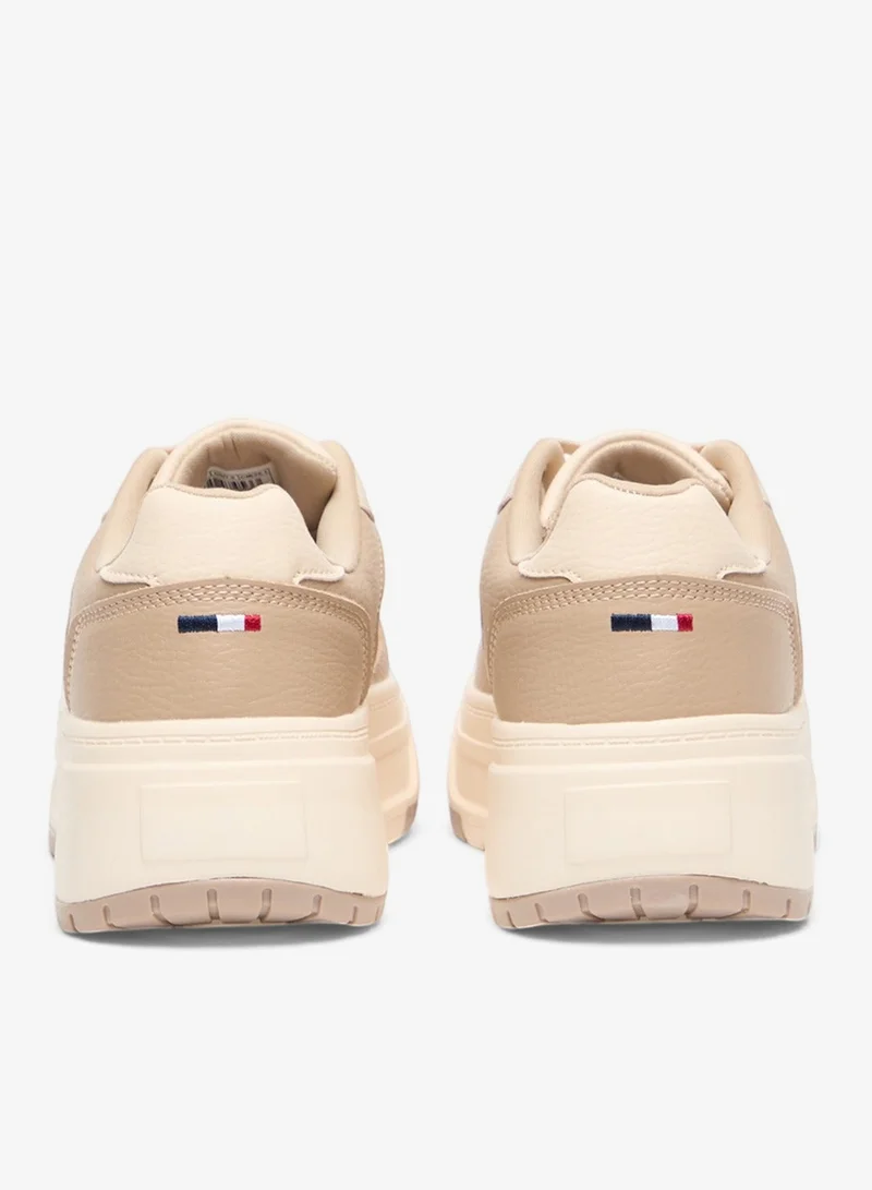 U.S. Polo Assn. Women's Beige Low-Top Sneakers - Chunky Outsole With Foam Padding , Versatile Casual Shoes for Everyday Comfort