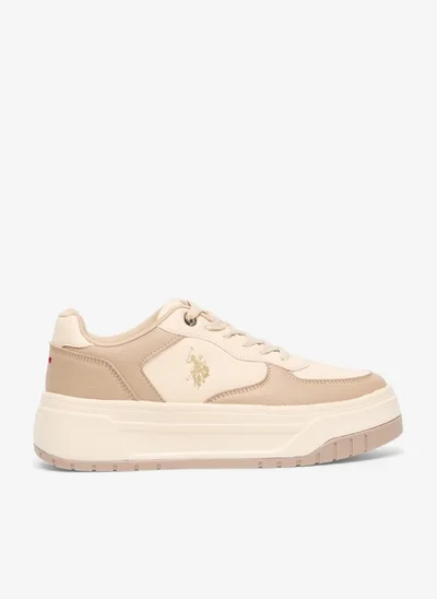 U.S. Polo Assn. Women's Beige Low-Top Sneakers - Chunky Outsole With Foam Padding , Versatile Casual Shoes for Everyday Comfort