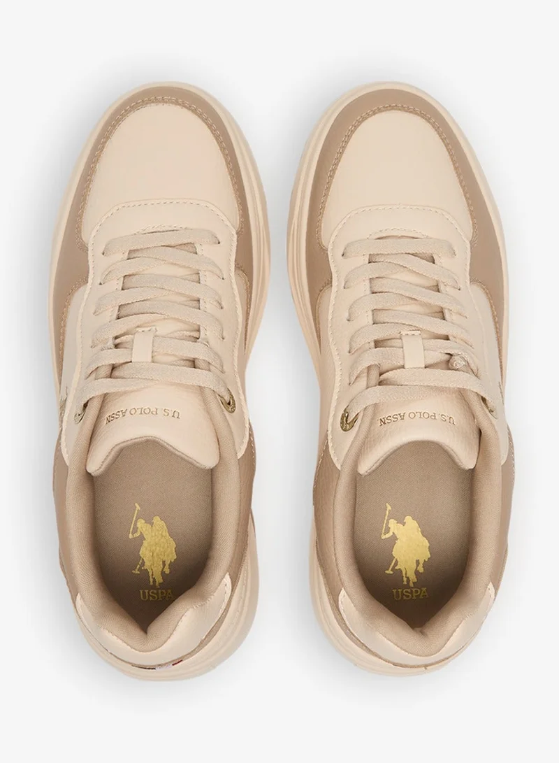 U.S. Polo Assn. Women's Beige Low-Top Sneakers - Chunky Outsole With Foam Padding , Versatile Casual Shoes for Everyday Comfort