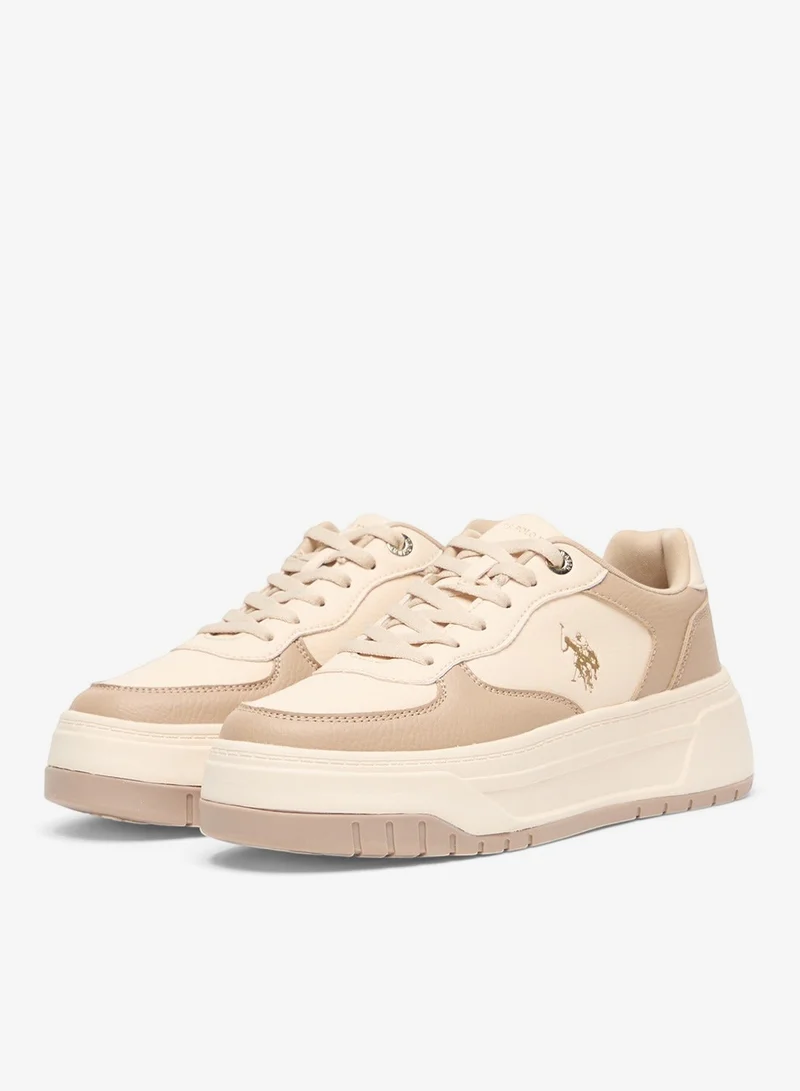 U.S. Polo Assn. Women's Beige Low-Top Sneakers - Chunky Outsole With Foam Padding , Versatile Casual Shoes for Everyday Comfort