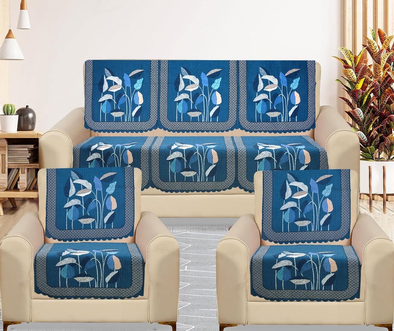 RRC Velvet Floral Quilted Sofa Cover Set 5 Seater | Premium Quilted Sofa Slip Cover,Seat & Back Cover,10 Piece Sofa Covers - Image 1