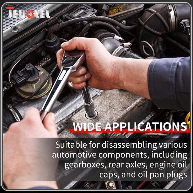 JEUCLEL 20PCS 3/8" Drive Oil Drain Sump Plug Key Set, Drain Plug Socket Set, Gearbox Hex Square Triangle Torx Spline Socket Set, Engine Repair Mechanic tool - Image 3