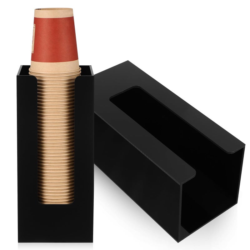 Black Paper Cup Dispenser Holder 2 Pack Single Slot Countertop Organizer for Hot Cold Drinks - Image 2