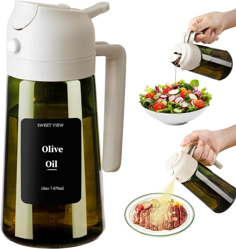 SWEET VIEW Olive Oil Dispenser and Oil Sprayer – 16oz/470ml Glass Light-Proof Oil Pourer for Kitchen, Air Fryer, Cooking, Salad, and BBQ - Image 1