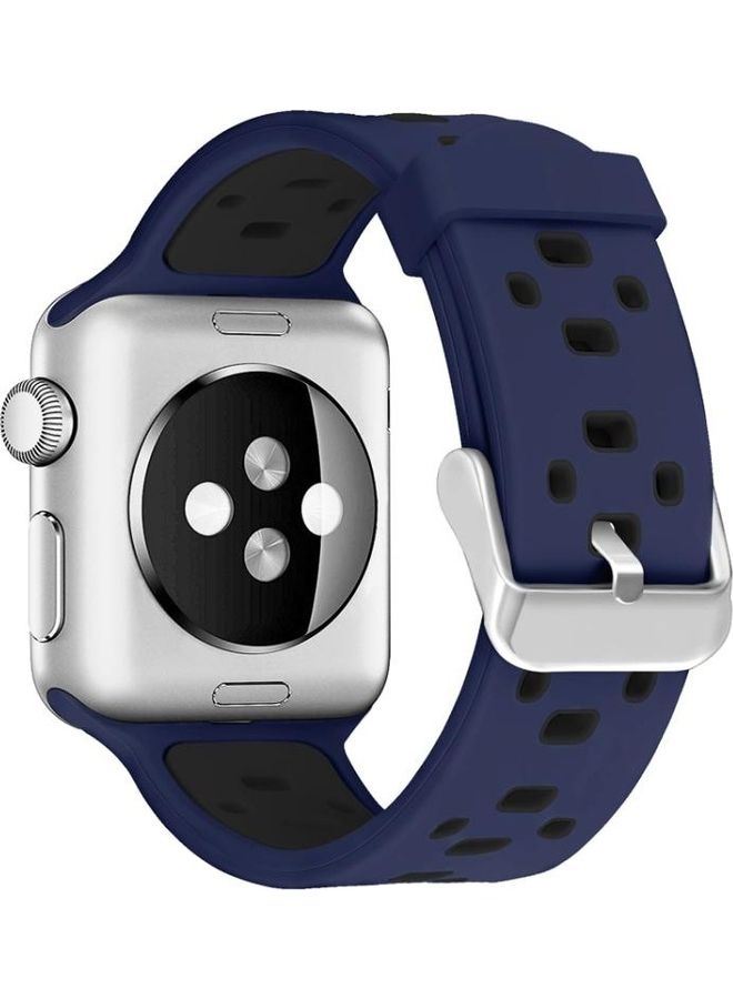 NIBEMINENT Square Hole Two-Colour Silicone Buckle Replacement Strap Watchband For Apple Watch Series 1/2/3/4/5/6/7/SE 38-40-41mm Navy Blue/Black - Image 2