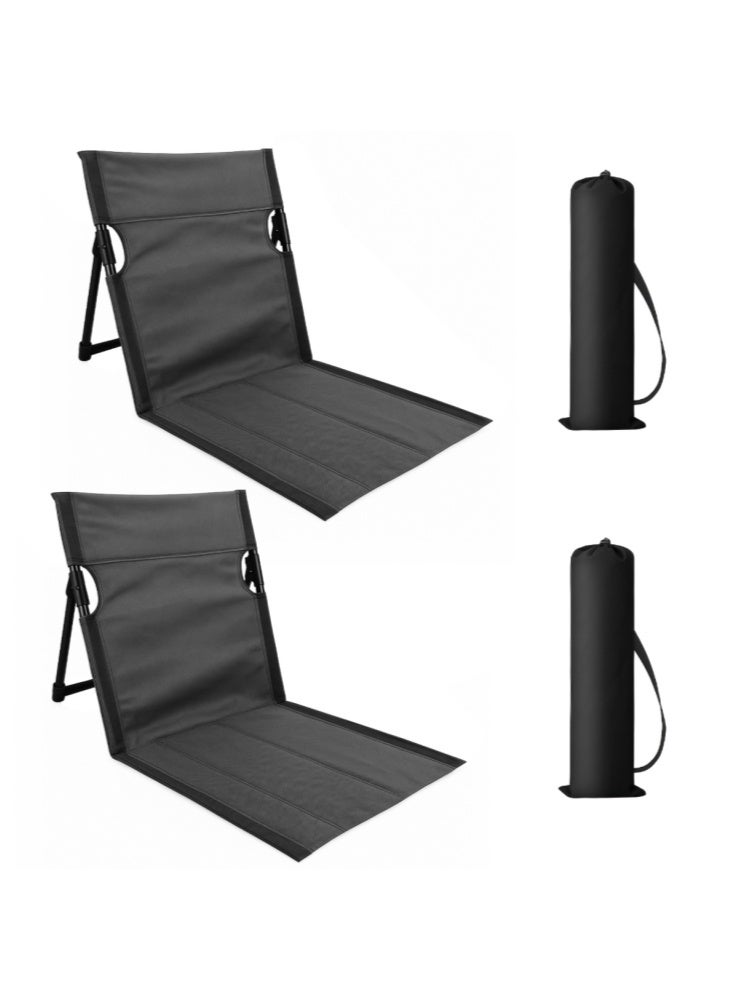 GGEROU 2 قطع كرسي قابل للطي محمول للاستلقاء على الشاطئ في الهواء الطلق كرسي حديقة كرسي شاطئ محمول قابل للطي للبالغين مع مسند ظهر قابل للتعديل أسود - Image 1