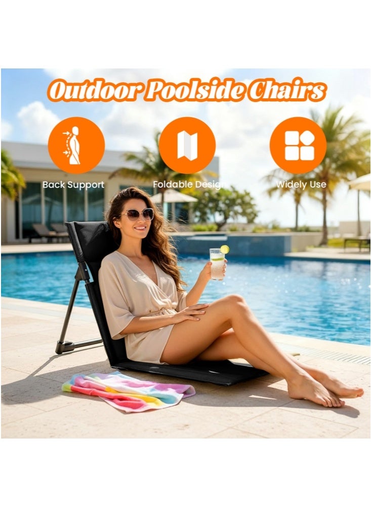 GGEROU 2 قطع كرسي قابل للطي محمول للاستلقاء على الشاطئ في الهواء الطلق كرسي حديقة كرسي شاطئ محمول قابل للطي للبالغين مع مسند ظهر قابل للتعديل أسود - Image 3