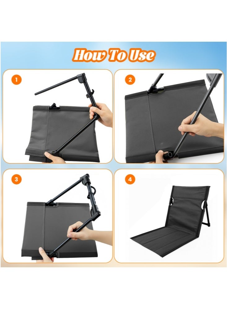 GGEROU 2 قطع كرسي قابل للطي محمول للاستلقاء على الشاطئ في الهواء الطلق كرسي حديقة كرسي شاطئ محمول قابل للطي للبالغين مع مسند ظهر قابل للتعديل أسود - Image 5