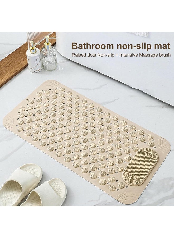 VDNSI Anti Skid Bath mat with Foot Scrubber for Bath Room Shower mat with Suction Cups & Drain Holes Silicone Floor mat for Kids & Adults (70 x 35 CM, Beige) - Image 5