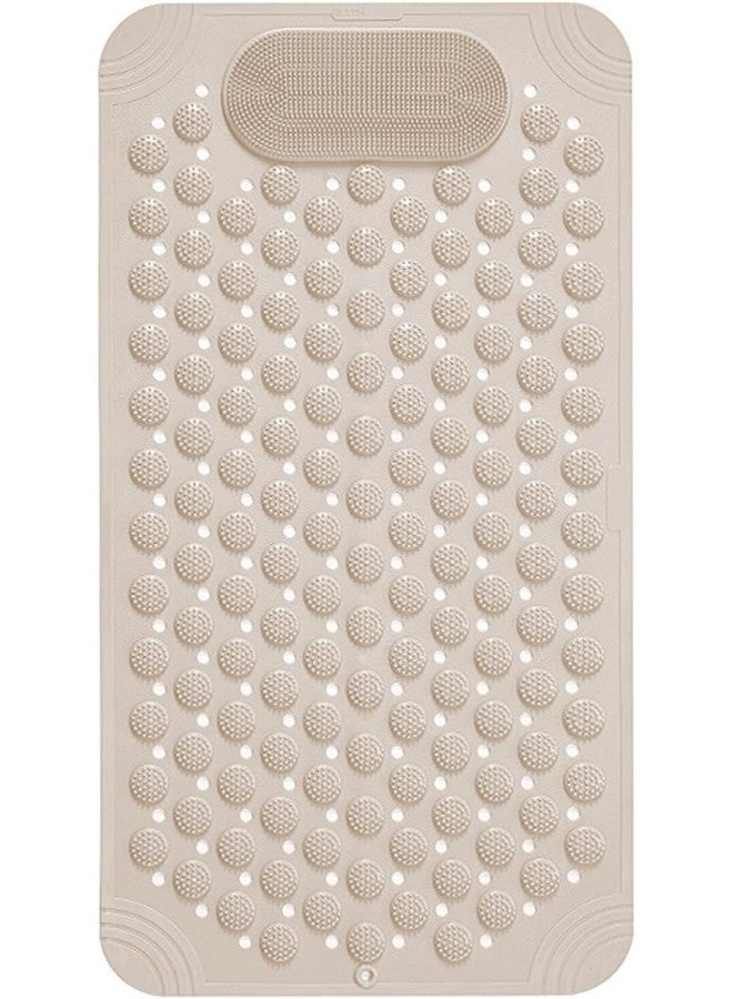 VDNSI Anti Skid Bath mat with Foot Scrubber for Bath Room Shower mat with Suction Cups & Drain Holes Silicone Floor mat for Kids & Adults (70 x 35 CM, Beige) - Image 1