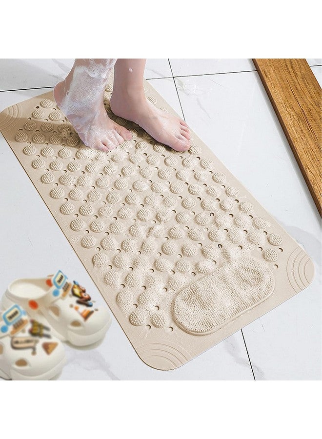 VDNSI Anti Skid Bath mat with Foot Scrubber for Bath Room Shower mat with Suction Cups & Drain Holes Silicone Floor mat for Kids & Adults (70 x 35 CM, Beige) - Image 2