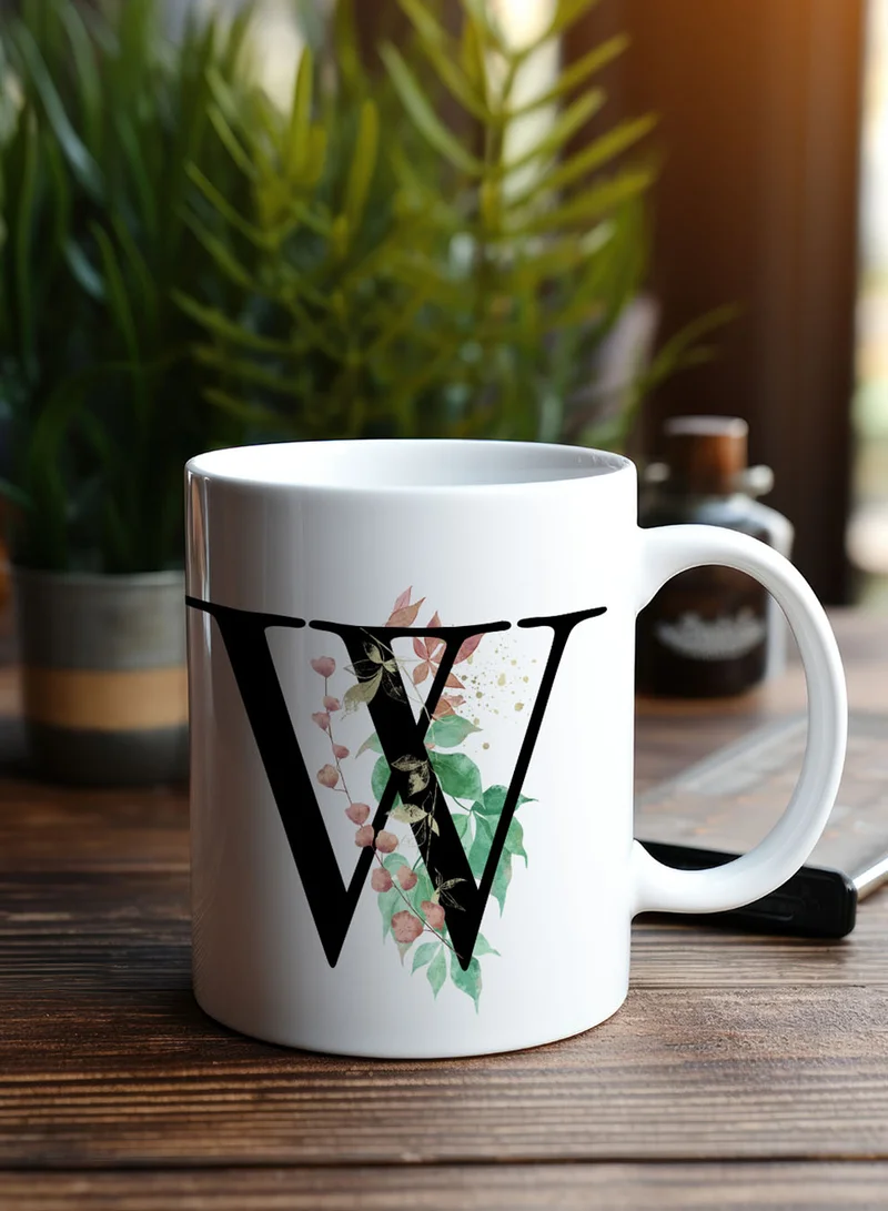 LOWHA 11 oz Ceramic Mug with Letter W Design on Both Sides