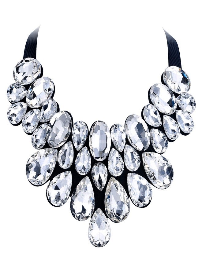 Flyonce Rhinestone Statement Necklace Chunky Choker Crystal Costume Jewelry for Women Clear Black-Tone - Image 1