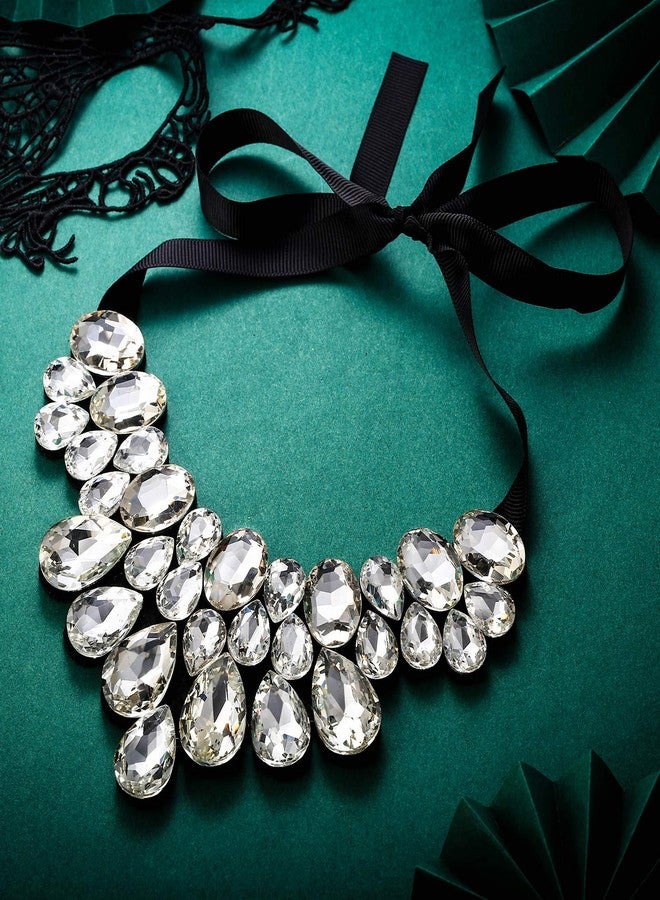 Flyonce Rhinestone Statement Necklace Chunky Choker Crystal Costume Jewelry for Women Clear Black-Tone - Image 5