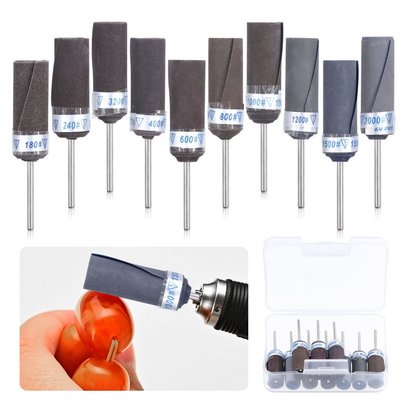 Glarks 10Pcs Sanding Drums Sleeves Polishing Rolls Abrasive Grinding Head Sandpaper Bar Sticks 1802403204006008001000120015002000 Grit Cylinder Polishing Grinding Mounted Sanding Points - Image 2