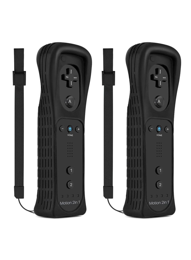 Barakah 2-Pack Wireless Remote Wiimote Controller with Built-in Motion Plus, Silicone Case, Sleeve Skin Cover, and Wrist Strap - Compatible with Nintendo Wii Games System - Black - Image 1